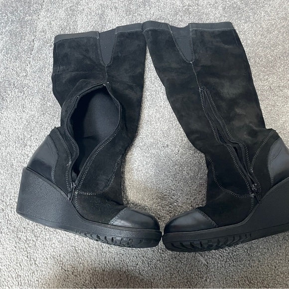 Puma Black Suede Wedge Knee High Boots | Size 6.5 EU 37 | Vintage Sport Goth - Picture 15 of 16